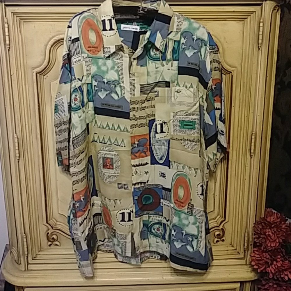 Mens button up Print shirt sz XL Short Sleeve Cabana PIERRE CARDIN b31
